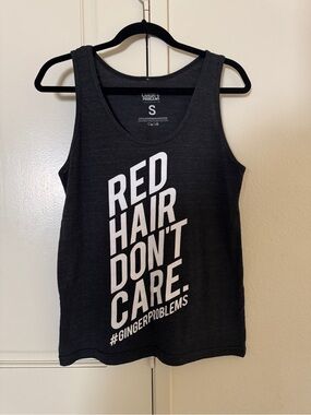 Charcoal Grey Graphic Tank Top "Red Hair Don't Care"
